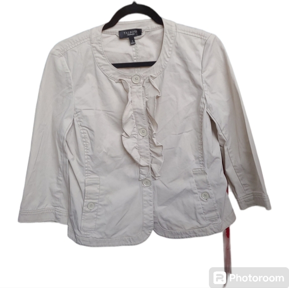 TALBOTS Women’s Khaki Front Ruffle 3/4 Sleeve Jacket Size 6 - Picture 10 of 10
